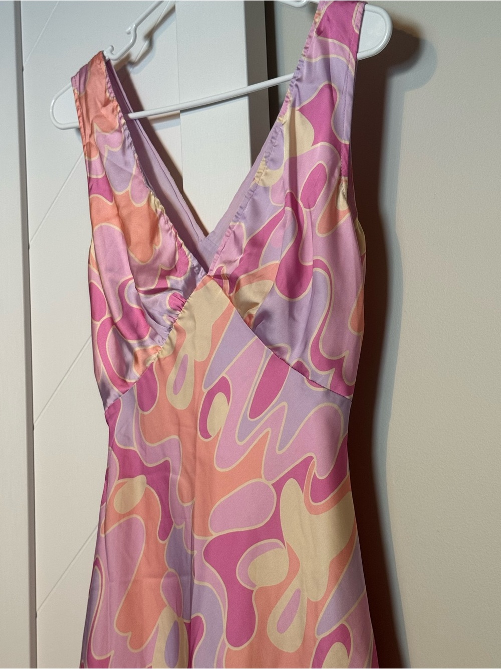 Peppermayo Audrey Vintage Slip Dress Psychedelic Swirl Satin Mini Pink Size 4 - Picture 5 of 9